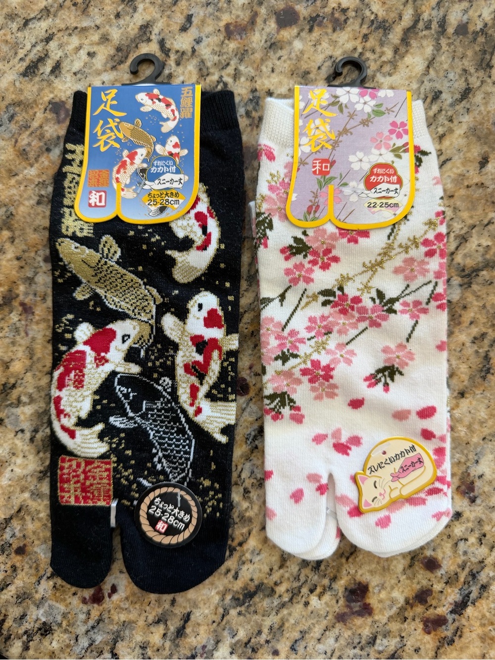 NEW Japanese Black Koi Fish Print, White Cherry Blossom Tabi Sprit Toe Socks